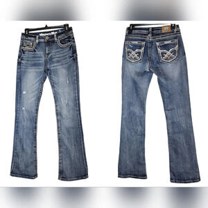 Western Blue embellished distressed‎ bootcut stretch jeans.  Women's size 5.